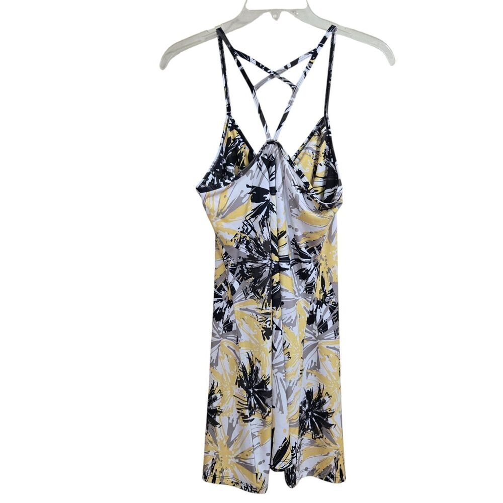 prAna Womens L Sonja Dress Short Floral Print Strappy Athletic Beluga Burst NEW - Picture 7 of 11